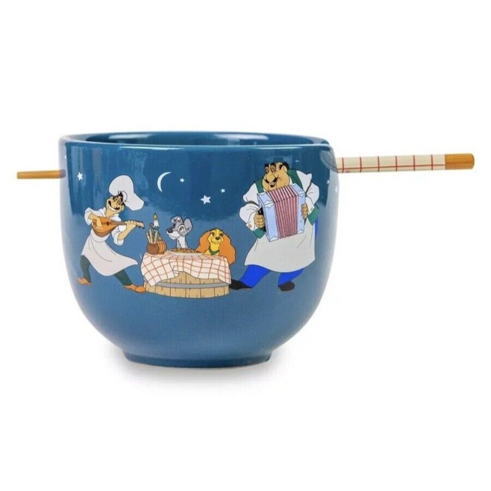 Disney Lady and the Tramp Ceramic Blue Ramen Bowl with Chopsticks 20 OZ - Picture 7 of 9